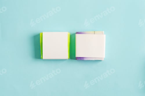 Preview: Two handmade soap wrap box mock-up package with colorful bar soap isolated on blue background