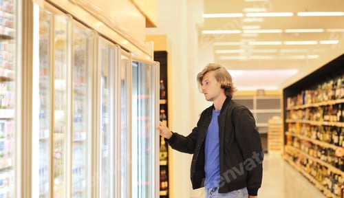 Preview: Man Choosing Frozen Food From A Supermarket Freezer
