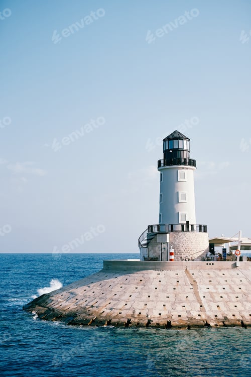 Preview: Lighthouse on the breakwater in Lustica Bay. Montenegro