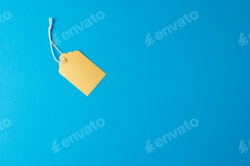 Preview: Yellow Tag on Blue Background, Product Tag Mockup