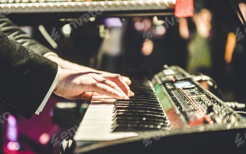 Preview: The musician plays an a electronic synthesizer. Musical instrument.
