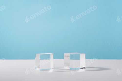 Preview: Pedestal cosmetic display glass podium platform with stylish props for product presentation