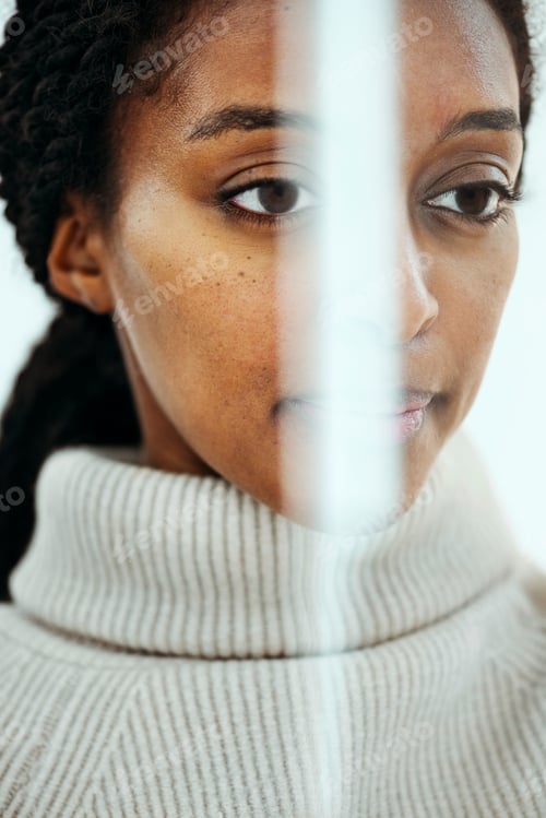 Preview: Female face with facial recognition for biometric identification