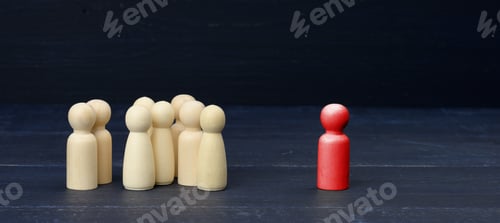 Preview: Red figurine of a man among the crowd on a blue background.