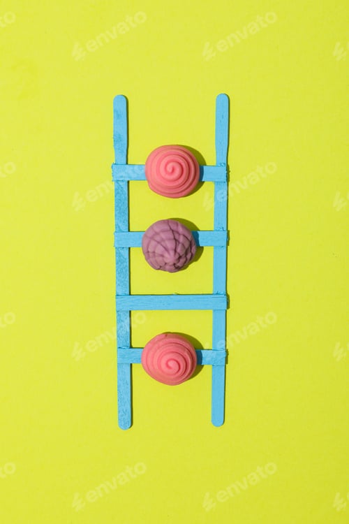 Preview: Stepladder and jelly candies on green background, top view