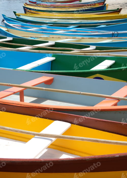 Preview: Lot of colorful boats parked by the sea