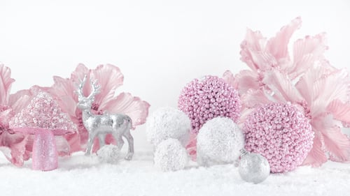 Preview: Merry Christmas. Christmas banner in pink color on a white Christmas background. Christmas backgroun