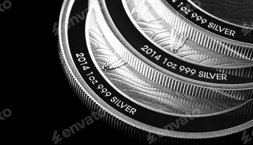 Preview: Close-up shot of three silver coins stacked on top of each other