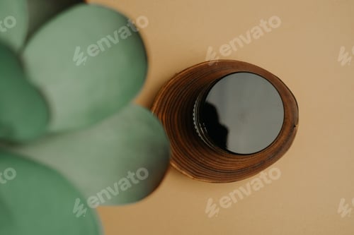 Preview: Bird eye view of container and plant leaf, collection