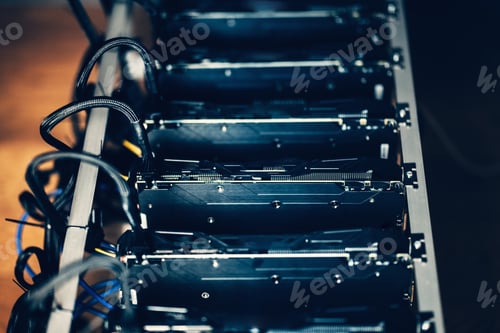Preview: Six Graphics cards connected mining crypto currencies.