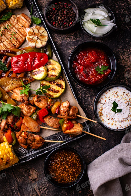 Preview: Assortment of grilled bbq meat and vegetables