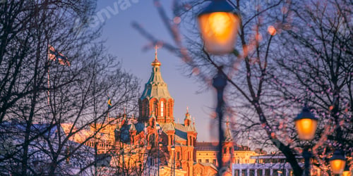Preview: Helsinki, Finland. Uspenski Cathedral On Hill At Winter Morning. Red Church Is Popular Tourist