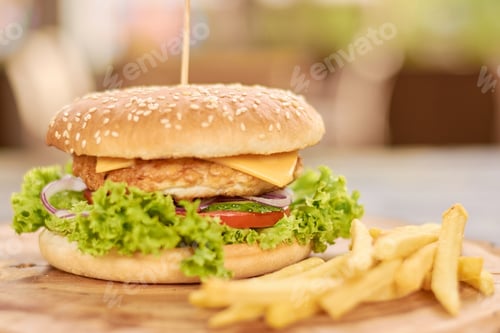Preview: Appetizing fresh burger and french fries