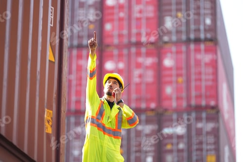 Preview: Foreman control loading Containers box from Cargo freight ship for import export.