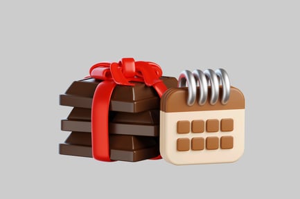 Preview: Chocolate bars wrapped in red ribbon and calendar icon.