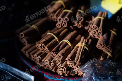 Preview: Cinnamon sticks highlighted with a sun in one of the many stalls of the Grand Bazaar of Istanbul