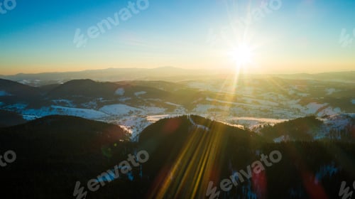 Preview: Aerial view beautiful landscape of winter hills