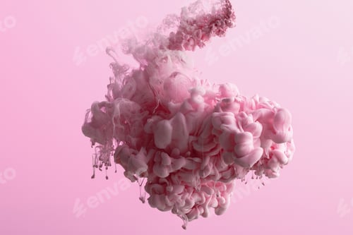 Preview: Close up view of pink paint swirls in water isolated on pink