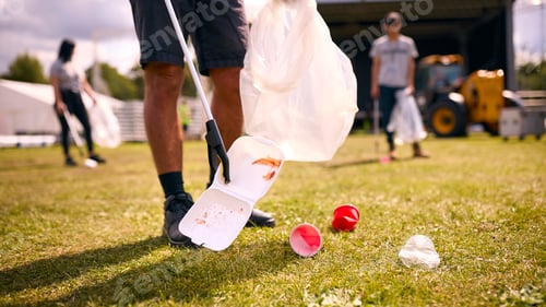 Preview: Close Up Of Volunteers Picking Up Litter After Outdoor Event Like Concert Or Music Festival