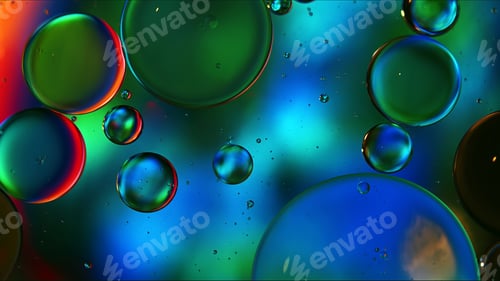 Preview: Abstract Colorful Food Oil Drops Bubbles and spheres Flowing on Water Surface