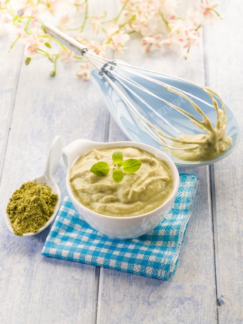 Preview: matcha tea and ricotta mousse,healthy dessert