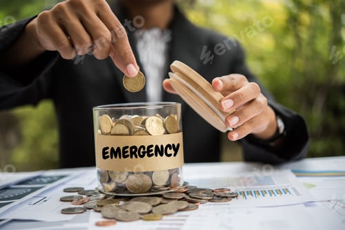 Preview: Saving Money putting coins into a jar.
