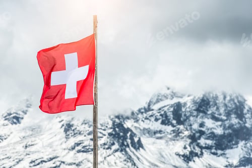 Preview: Swiss flag in the Alps