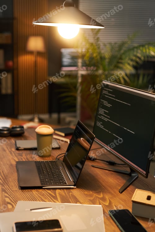 Preview: Workplace Of Programmer With Computer In Office