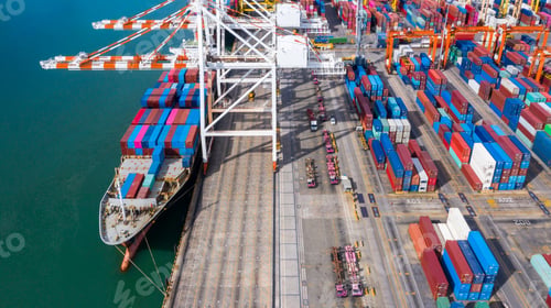 Preview: Aerial top view container cargo ship in import export business commercial trade logistic.