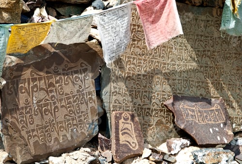 Preview: Mani Stones religious rocks object engraved Tibetan Buddhist mantra, Ladakh, India