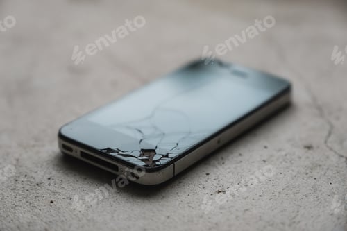 Preview: A cracked cell phone on the floor