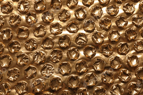 Preview: Golden bubble wrap as background, top view