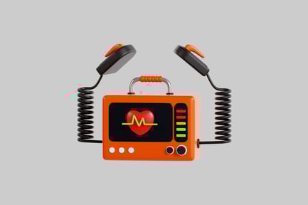 Preview: Orange defibrillator with paddles and screen