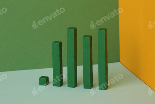 Preview: Colorful bar graph with arrow pointing upwards. Business, market growth and progress concept.