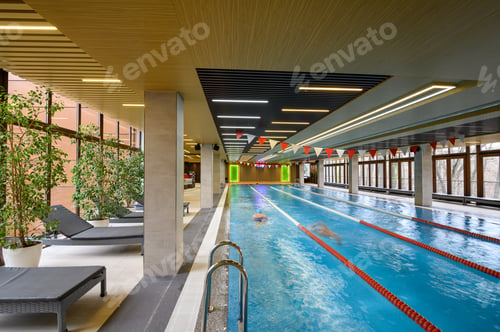 Preview: Luxury sportive indoor swimming pool with lanes interior