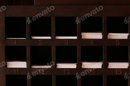 Preview: Wooden shelves slots for paper