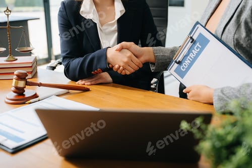 Preview: Consultation between a male lawyer and business customer, handshake after good deal agreement,