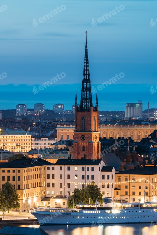 Preview: Stockholm, Sweden. Scenic View Of Stockholm Skyline At Summer Evening. Famous Popular Destination