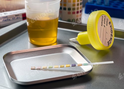 Preview: Urine analysis result of murder suspect in crime lab, concept image