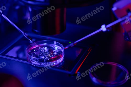 Preview: Close-up micromanipulator doing fertilization of female cell