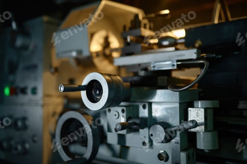 Preview: Professional lathe turning machine at motorcycle garage workshop