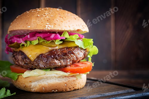 Preview: Beef hamburger. Sandwich with beef burger