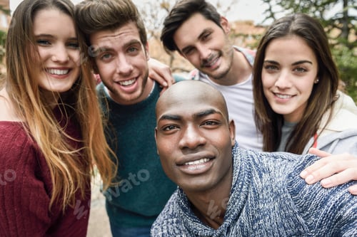 Preview: Multiracial group of friends taking selfie