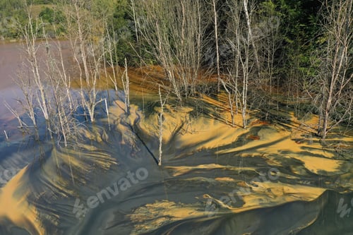 Preview: Aerial view of a big waste decanting lake, tailing pond. Mining residual waters