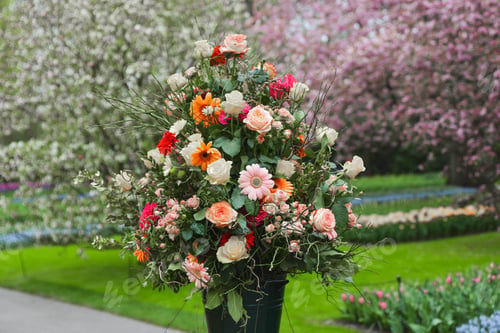 Preview: Bouquet of a beautiful flowers with gerbera and roses decoration background Flowers scape