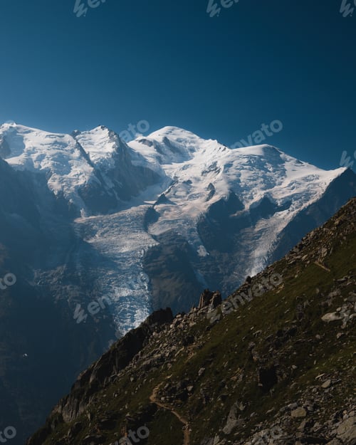 Preview: Breathtaking view of Mont Blanc and its glaciers seen from the northern slopes