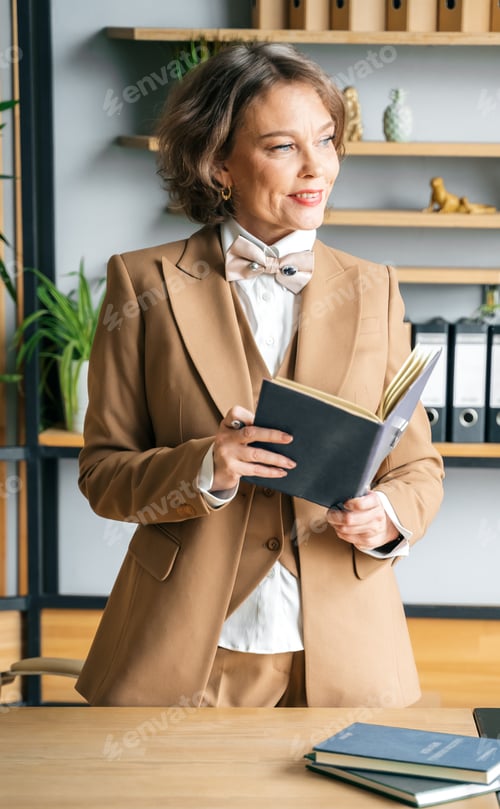 Preview: Confident stylish mature middle aged elderly woman in office. General manager,ceo. Old senior busine