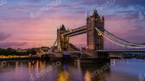 Preview: sunrise London Tower Bridge, Sunrise with reflection in the water Thames river London Tower Bridge