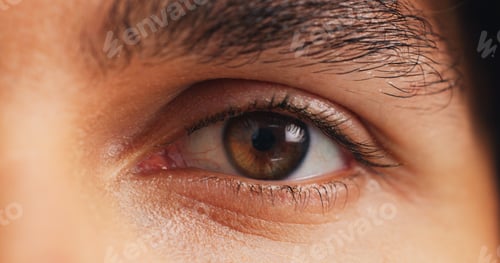 Preview: Eye care, vision and health closeup of person for ophthalmology, perception and contact lenses. Opt