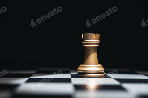 Preview: Chess queen piece on chess board Business aspirations. Business Leader concept.